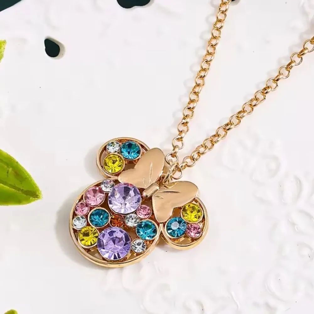 Disney Minnie Mouse Multi Color Rhinestone Necklace - Picture 3 of 6